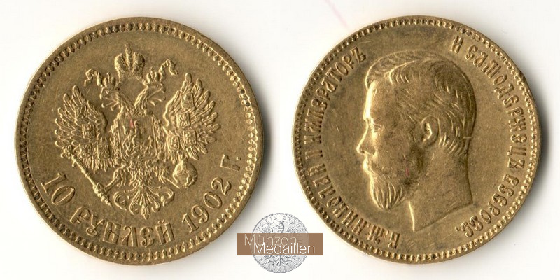 Russland  10 Rubel MM-Frankfurt Feingold: 7,76g Zar Nikolaus II. (1894-1917) 1902 