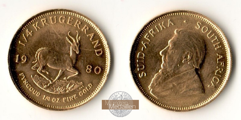 Südafrika MM-Frankfurt Feingold: 7,78g 1/4 Unze Krügerrand 1980 