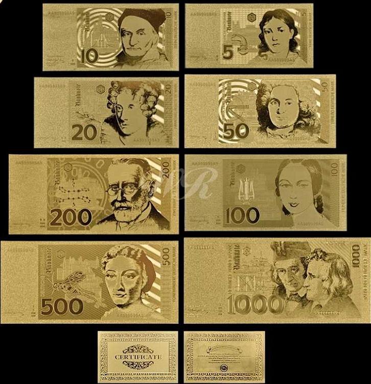  5-1000 Deutsche Mark DM Banknoten-Satz mit 8 Scheinen +Zerti auf Goldfolie für Sammler   