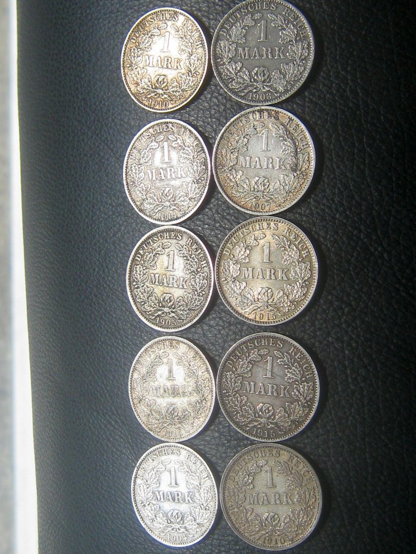  1 Mark Deutsches Kaiserreich 900er Silber 10 Stück, 5,55 Gramm   