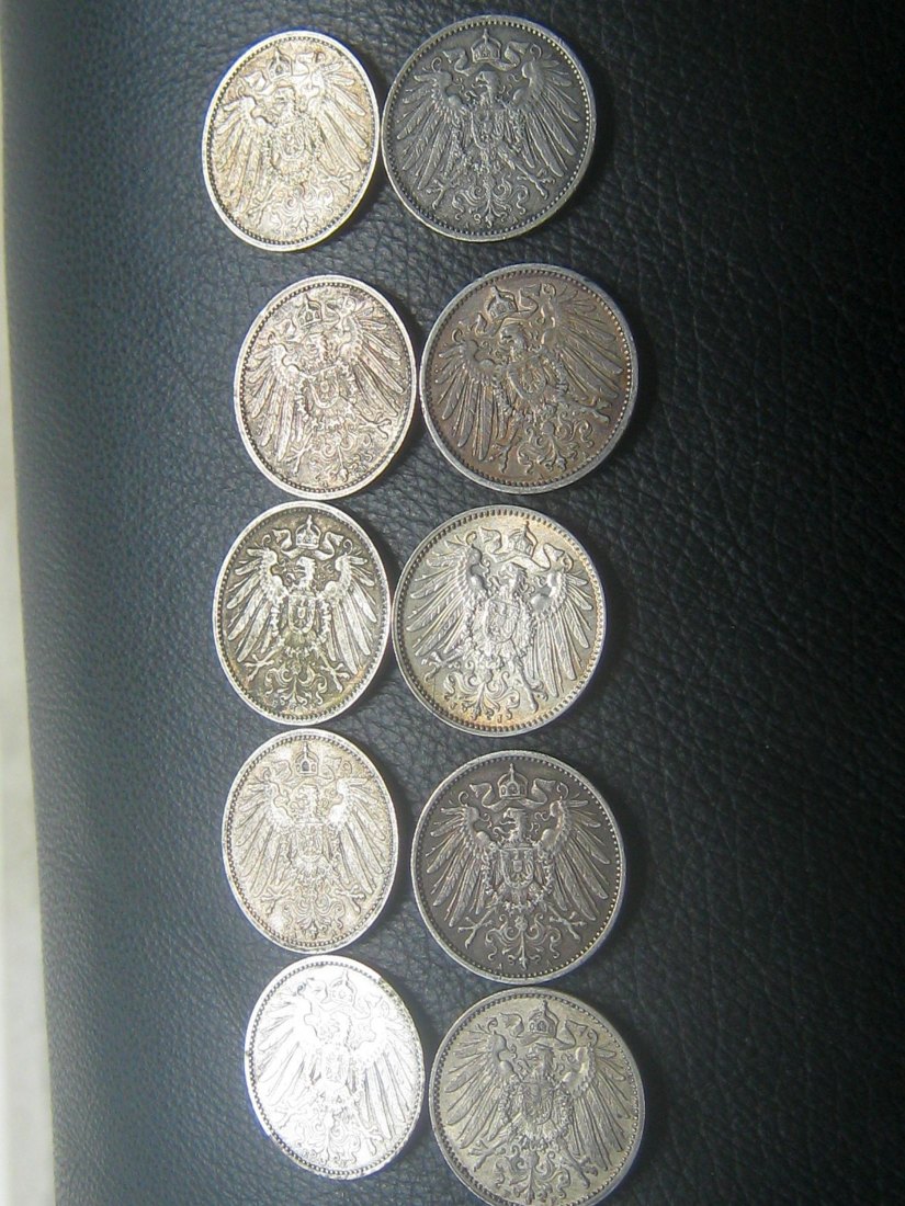  1 Mark Deutsches Kaiserreich 900er Silber 10 Stück, 5,55 Gramm   
