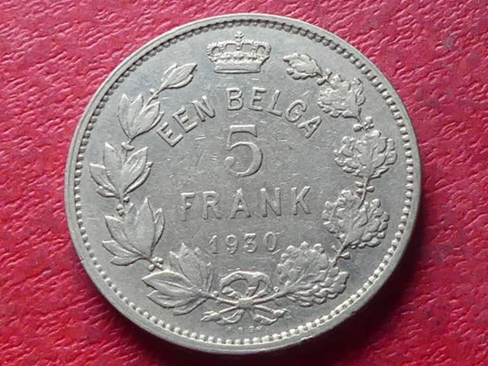  Große Münze Belgien 5 Frank  - Un Belga 1930, König Albert   