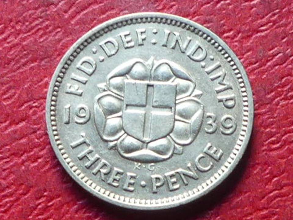  Silbermünze Großbritannien 3 Pence 1939 , Top-Erhaltung   