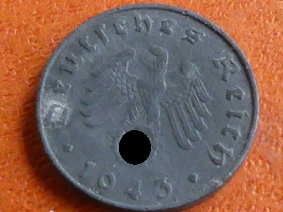  Deutschland Drittes Reich 10 Reichspfennig 1943 B, seltener Jahrgang   