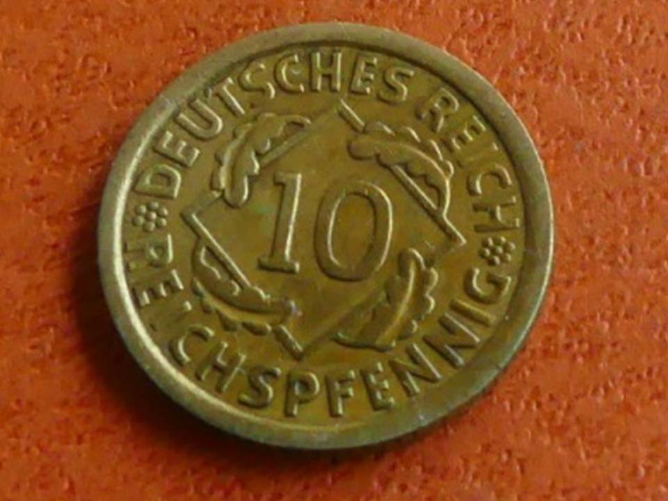  Deutschland Weimarer Republik 10 Reichspfennig 1932 F, seltener Jahrgang   