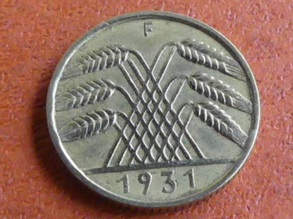  Deutschland Weimarer Republik 10 Reichspfennig 1931 F, seltener Jahrgang   