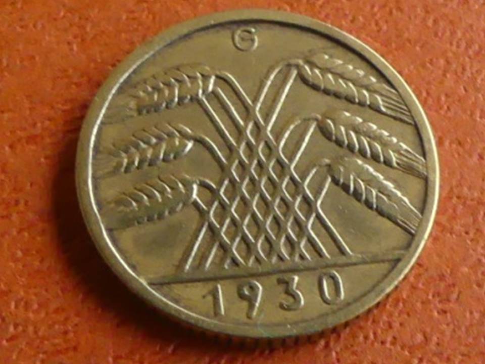  Deutschland Weimarer Republik 10 Reichspfennig 1930 G, seltener Jahrgang   