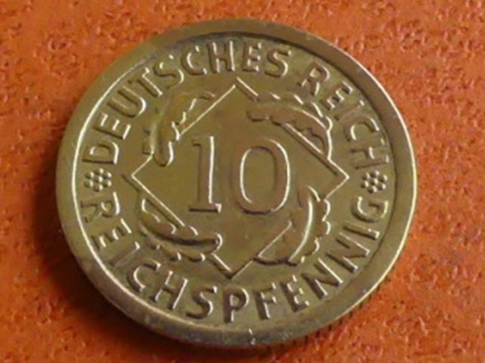  Deutschland Weimarer Republik 10 Pfennig 1930 F, seltener Jahrgang   