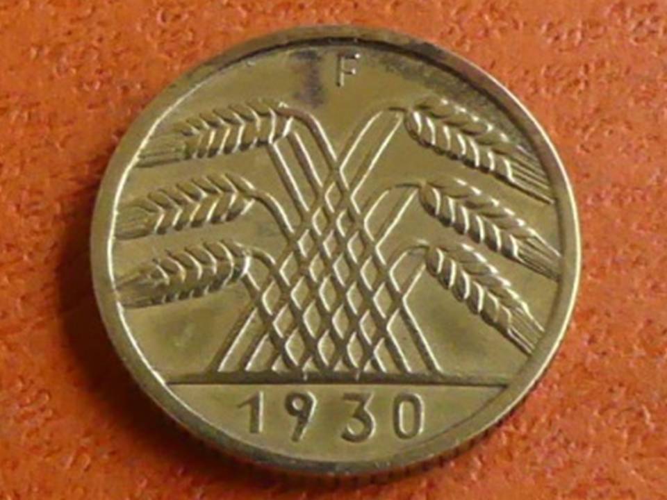  Deutschland Weimarer Republik 10 Pfennig 1930 F, seltener Jahrgang   