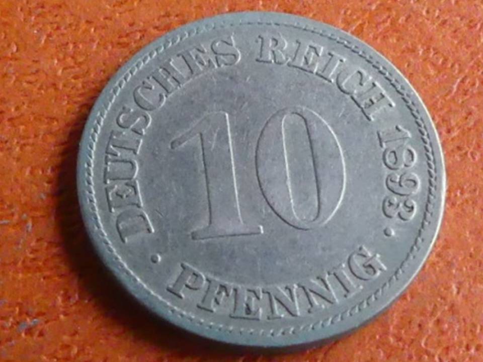  Deutschland Kaiserreich 10 Pfennig 1893 E, seltener Jahrgang   