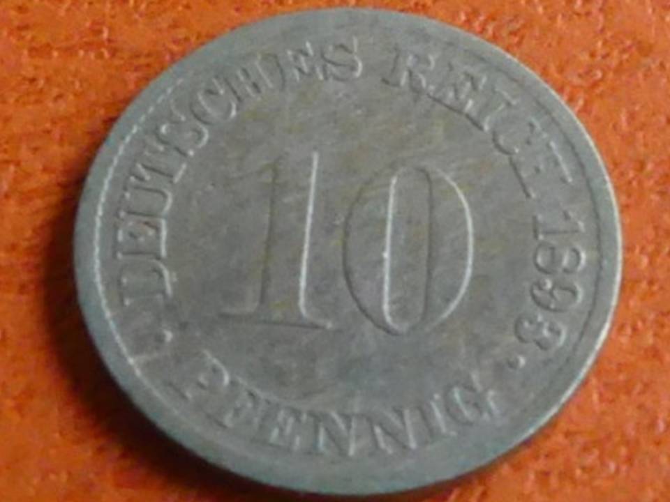  Deutschland Kaiserreich 10 Pfennig 1893 G, seltener Jahrgang   