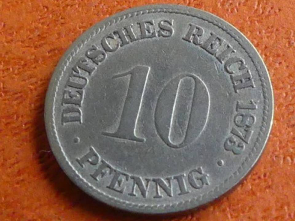  Deutschland Kaiserreich 10 Pfennig 1873 F, seltener Jahrgang   