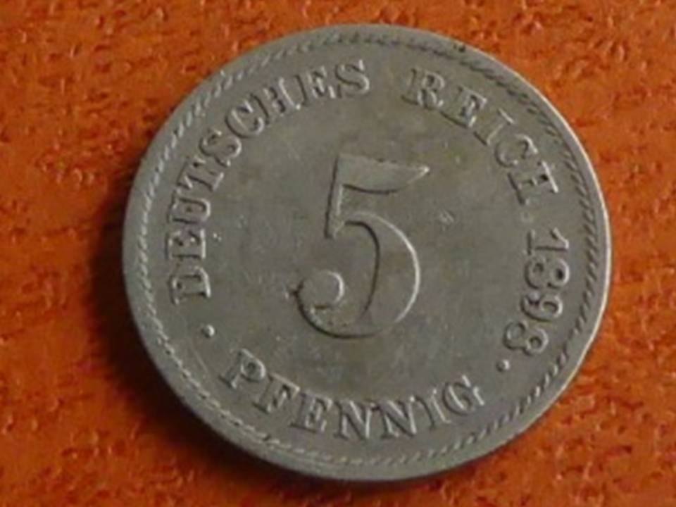  Deutschland Kaiserreich 5 Pfennig 1898 G, seltener Jahrgang   