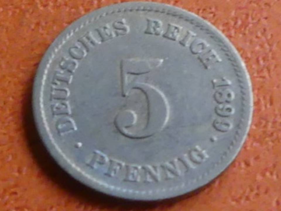  Deutschland Kaiserreich 5 Pfennig 1899 G, seltener Jahrgang   