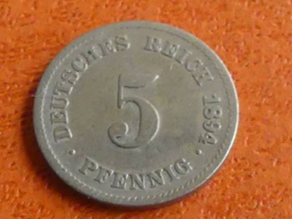  Deutschland Kaiserreich 5 Pfennig 1894 G, seltener Jahrgang   