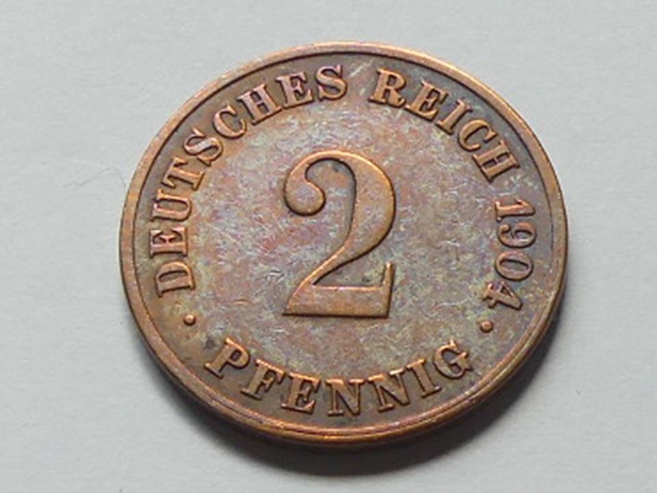  Deutschland Kaiserreich 2 Pfennig 1904 J seltener Jahrgang   