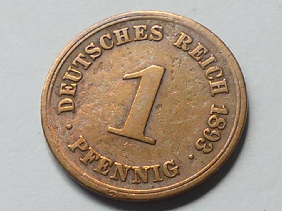  Deutschland Kaiserreich 1 Pfennig 1893 F seltener Jahrgang   