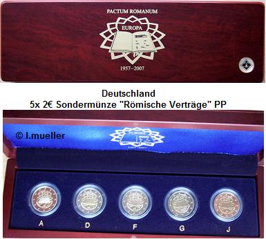 Deutschland ...5x...2 Euro Sondermünze 2007...Römische Verträge...PP...in Leuchtturm Kassette   
