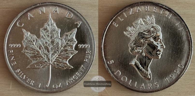  Kanada.  5 Dollar 2001 Maple Leaf   FM-Frankfurt    Feinsilber: 31,1g   