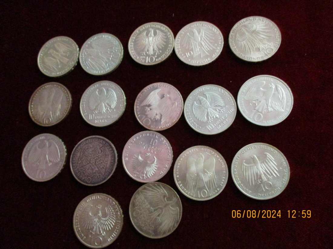 Lot - Sammlung BRD Münzen 17 x 10 Mark Silbermünzen / 02   