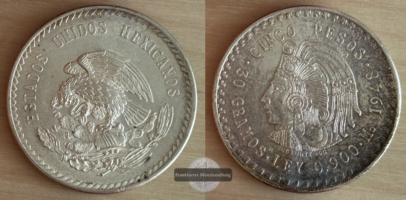  Mexiko  5 Pesos  1948  FM-Frankfurt  Feingewicht: 27g   