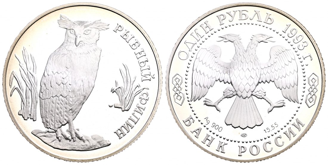 PEUS 2018 Russland / UDSSR 15,55 g Feinsilber. Fischeule Rubel SILBER 1/2 Unze 1993 Proof (Kapsel)