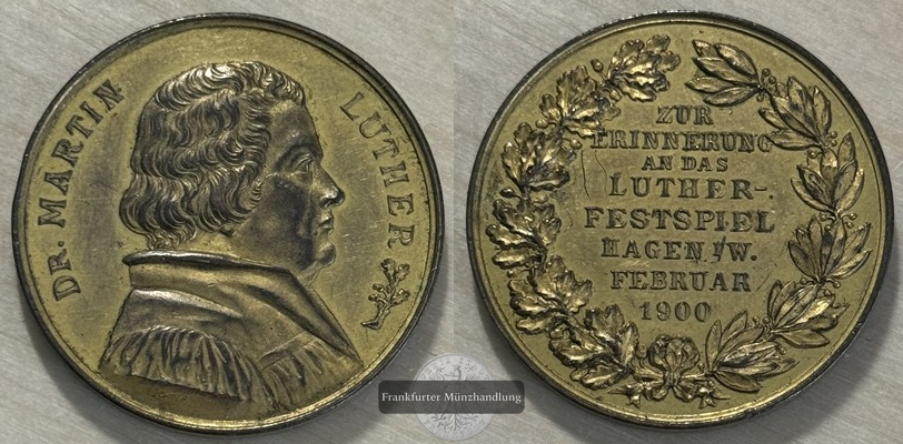  Deutschland, Erfurt - vergoldete Bronze Medaille 1900 Luther-Festspiel  FM-Frankfurt   