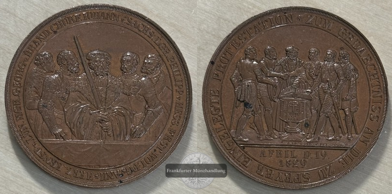  Deutschland, Speyerer Protestation Bronze Medaille 1829  FM-Frankfurt   