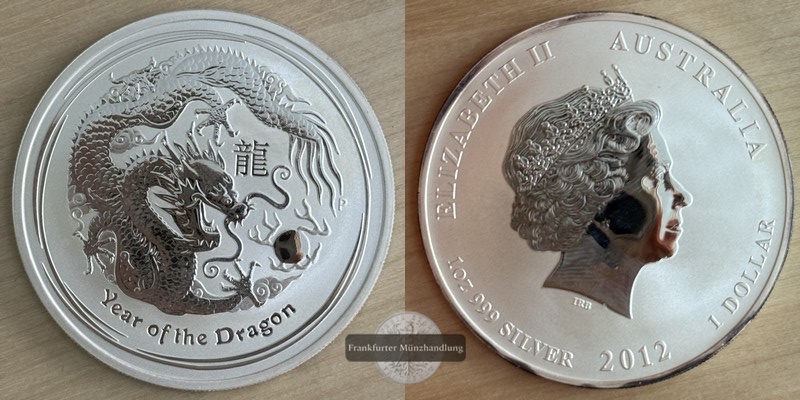  Australien  1 Dollar Jahr des Drachen 2012  FM-Frankfurt  Feingewicht: 31,1g   