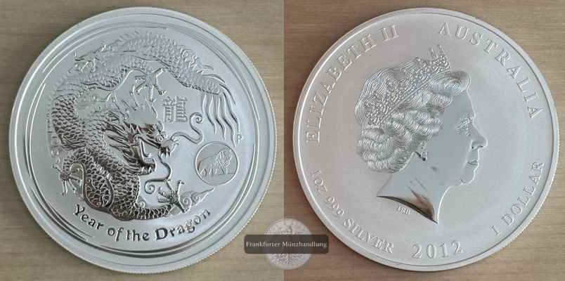  Australien  1 Dollar Jahr des Drachen 2012  FM-Frankfurt  Feingewicht: 31,1g   