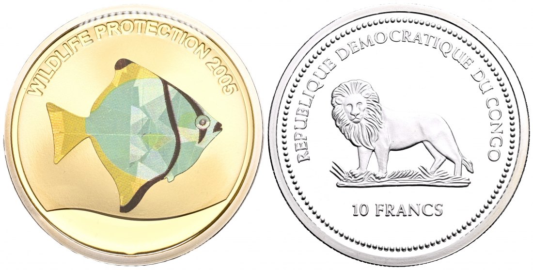 PEUS 2030 Demokratische Rep. Kongo Seba-Flossenblatt/ African Moony Fish 5 Francs Multicolor 2005 Proof (Kapsel)