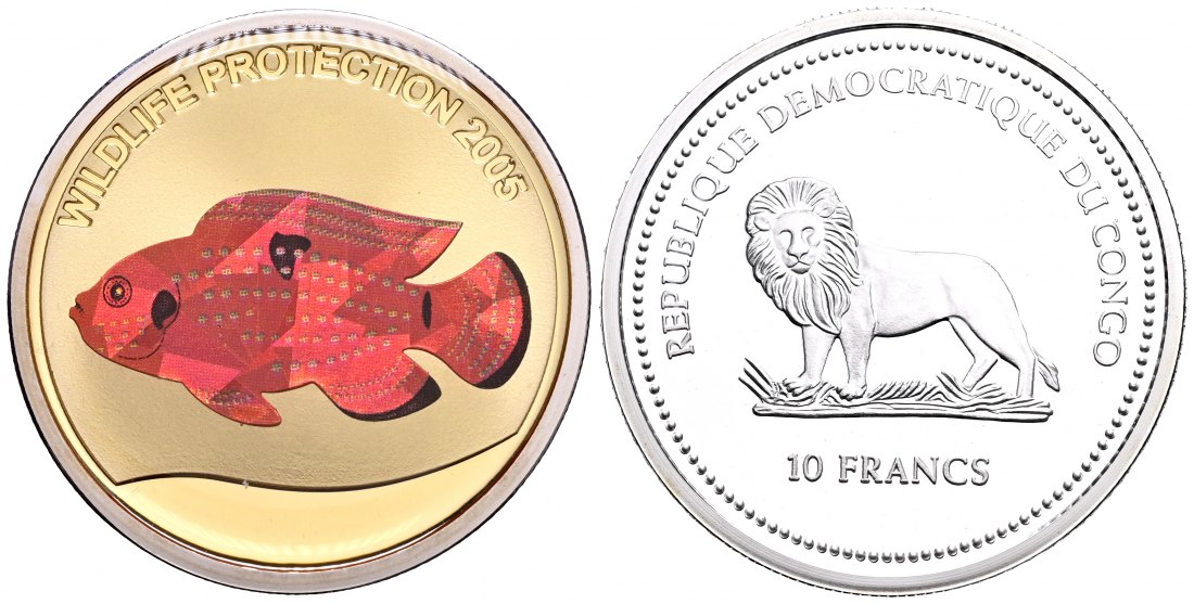 PEUS 2031 Demokratische Rep. Kongo Pazifischer Rotbarsch / Red Perch 5 Francs Multicolor 2005 Proof (Kapsel)