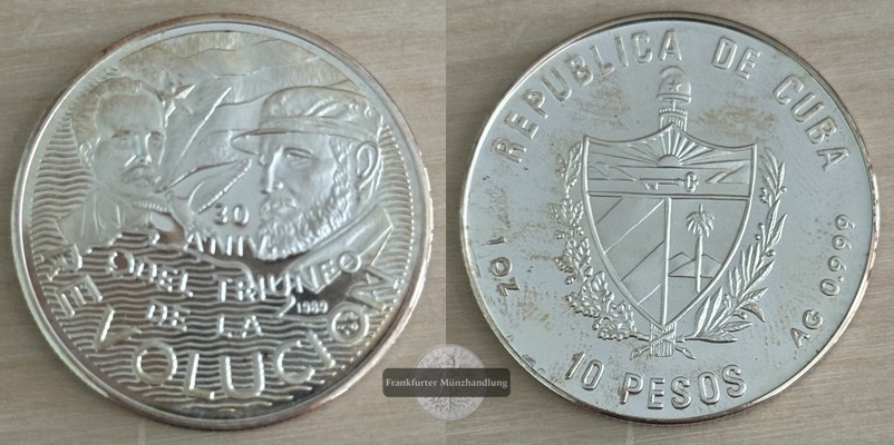  Kuba 10 Pesos  1989  Kubanische Revolution   FM-Frankfurt  Feinsilber: 31g   