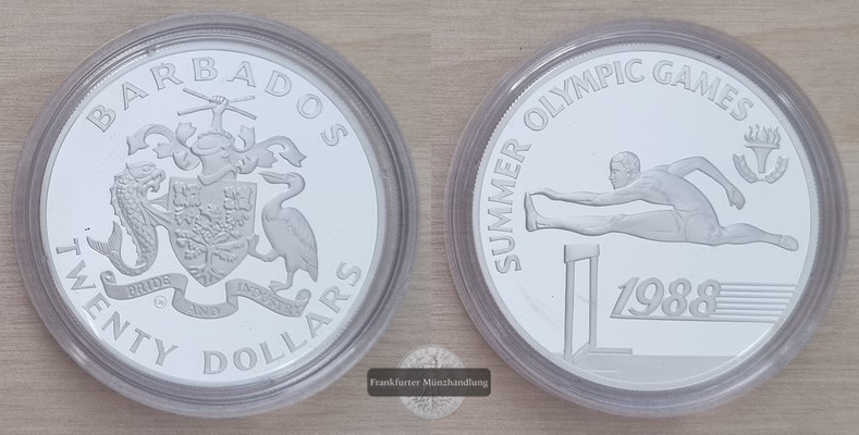  Barbados,  20 Dollar 1988  Olympic Games   FM-Frankfurt  Feinsilber: 31,11g   