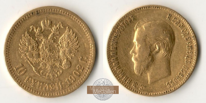 Russland  10 Rubel MM-Frankfurt Feingold: 7,76g Zar Nikolaus II. (1894-1917) 1902 