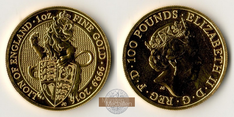 Grossbritannien MM-Frankfurt Feingewicht: 31,2g 100 Pounds Lion of England 2016 