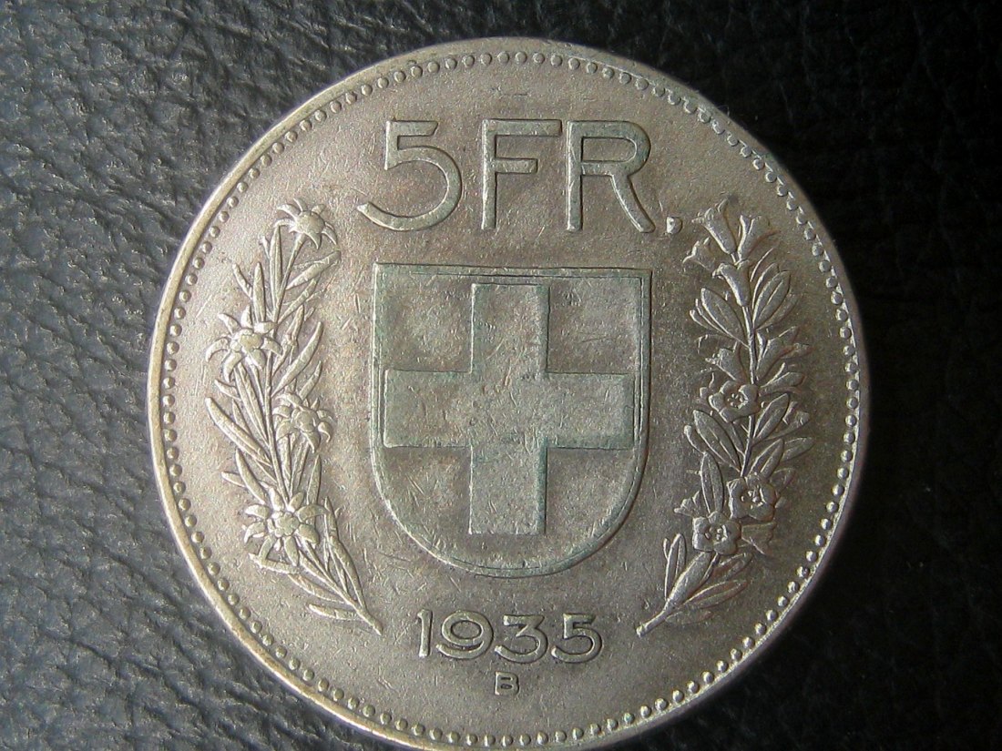  Schweiz 5 Franken 1935 B Confoederatio Helvetica - Kursmünze (1931-1969); 835-er Silber; vz   