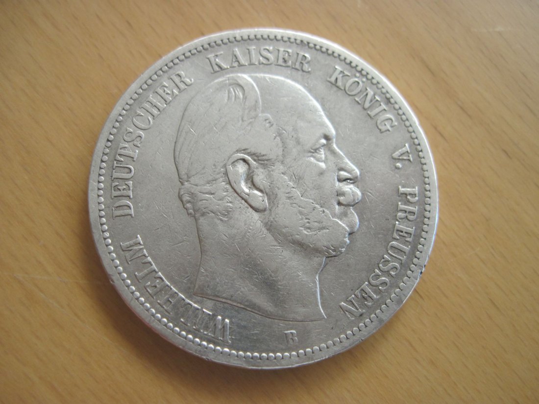  5 Mark 1876 B  Wilhelm König von Preussen, 900er Silber Hannover   