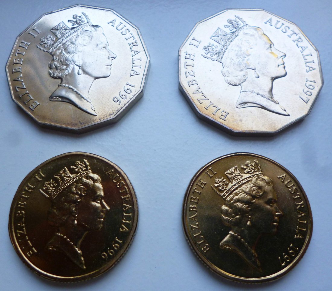  Australien 4 Münzen 2x 50 Cents 1996/1997 und 2x 1 Dollar 1996/1997 (Gedenkmünzen)   