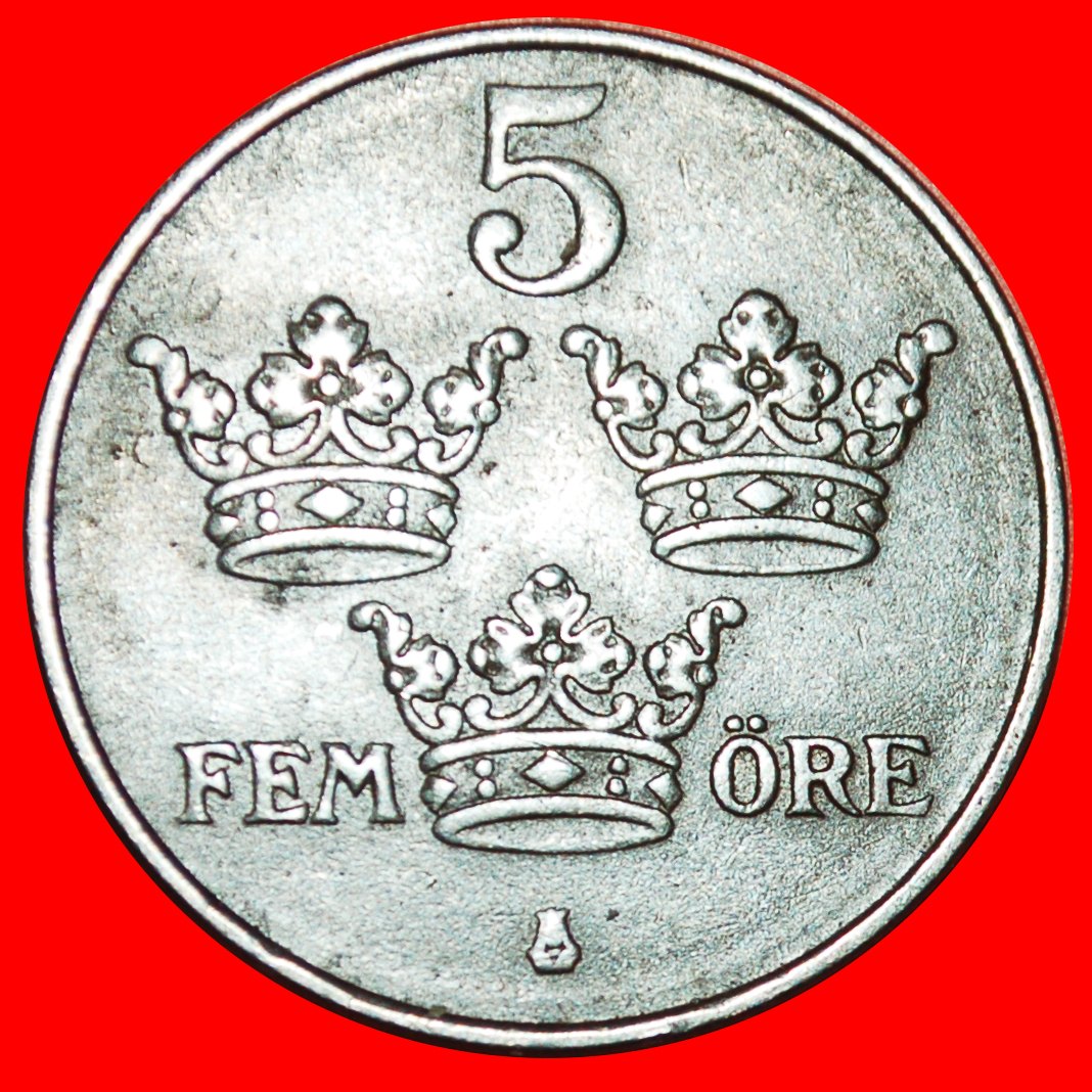  Ⰶ 2 SOLD 3 CROWNS (1917-1919):SWEDEN★5 ORE 1917 IRON SCARCE! GUSTAV V (1907-★LOW START ★ NO RESERVE!   