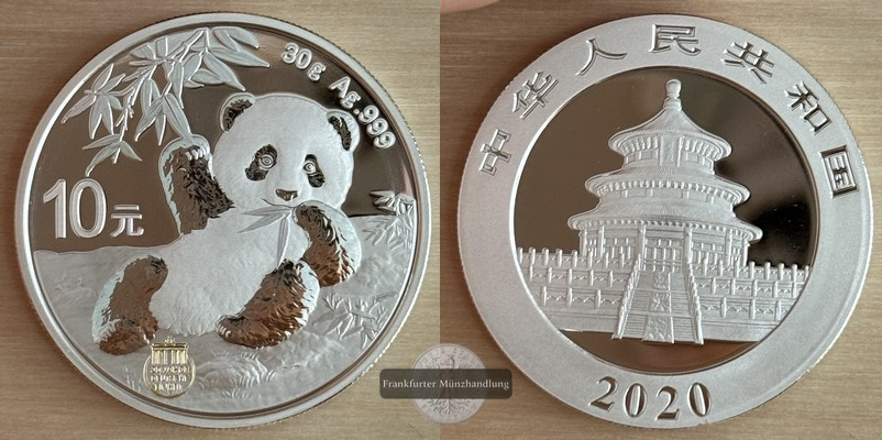  China,  10 Yuan 2020  Panda  FM-Frankfurt  Feinsilber: 30g   