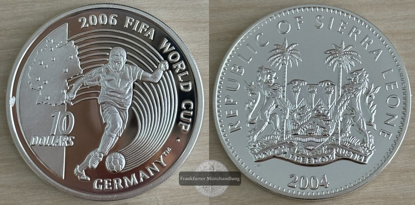  Sierra Leone  10 Dollar   2004   FM-Frankfurt   Feingewicht: 26,25g Silber   