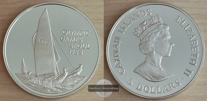  Cayman Inseln  5 Dollar  1988  Seoul  Olympics  1988  FM-Frankfurt  Feinsilber: 22,477g   