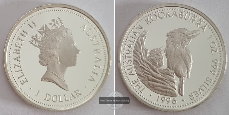  Australien  1 Dollar 1996 Kookaburra  FM-Frankfurt  Feinsilber: 31,1g   