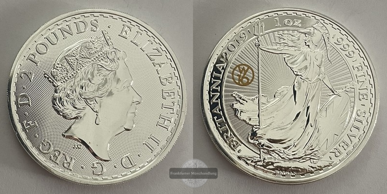  Großbritannien.  2 Pounds 2019 Britannia  FM-Frankfurt  Feinsilber: 31g   