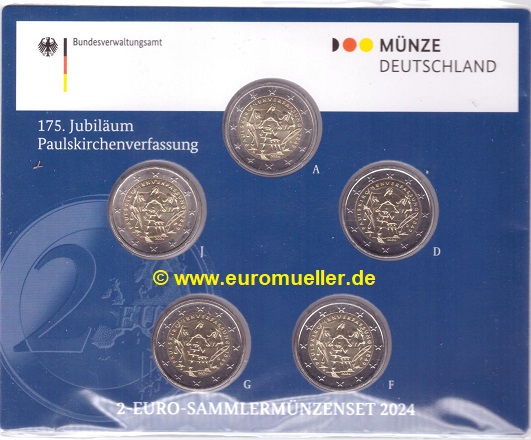 Deutschland 5x 2 Euro Gedenkmünze 2024...Paulskirchenverfassung....bu.   