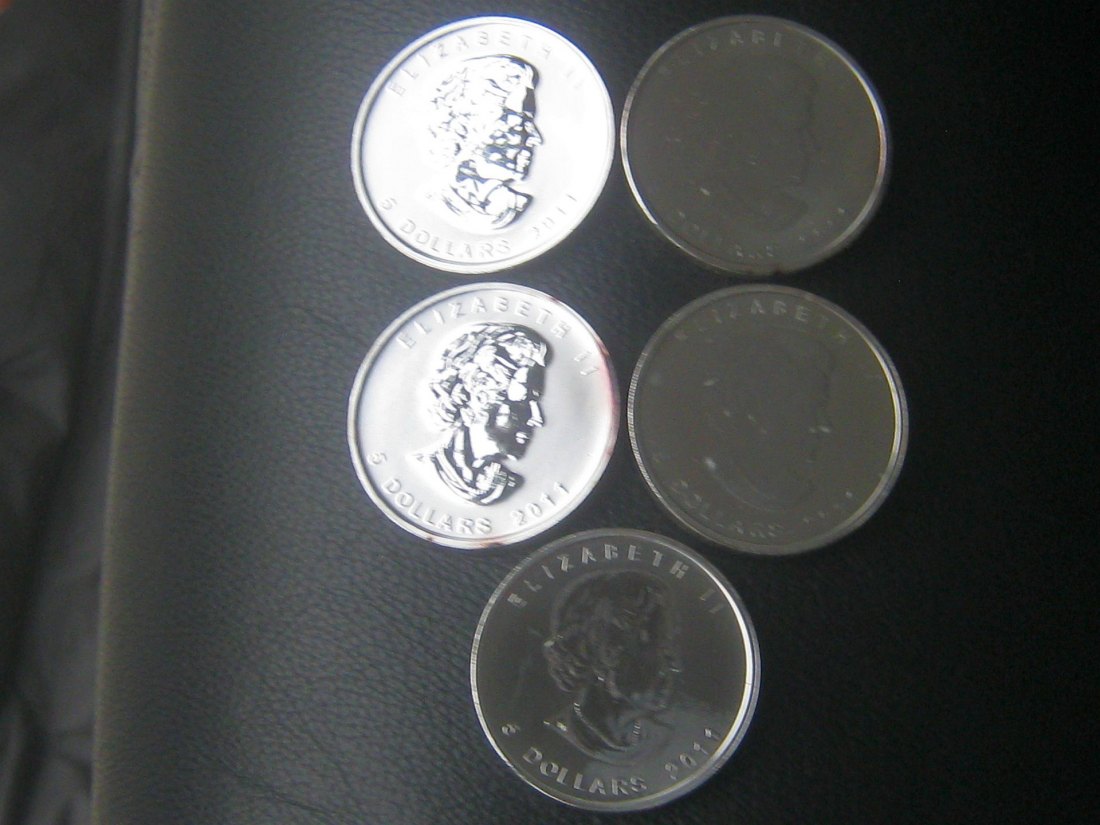  5 x 1 Unze Silber Kanada 2011; 5 Dollars - Elizabeth II.; 31,1 Gramm Silber pro Münze   