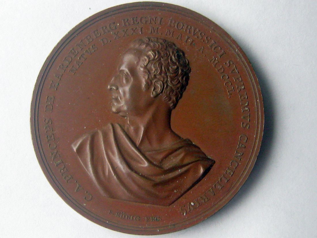  Bronzemedaille 1820 auf Fürst Hardenberg, fast Stempelglanz   