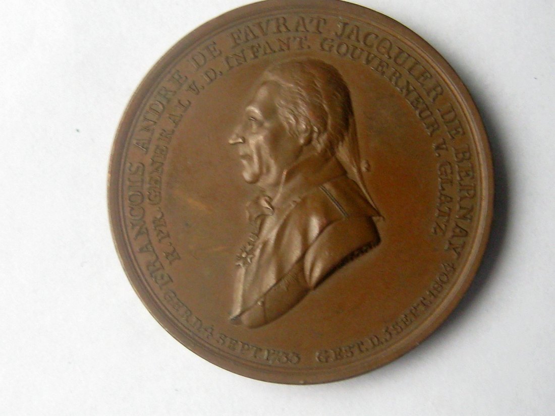  Bronzemedaille 1804 (von Loos) auf den Tod von Fürst Franz Andreas von Favrat; vzgl.-stgl.   