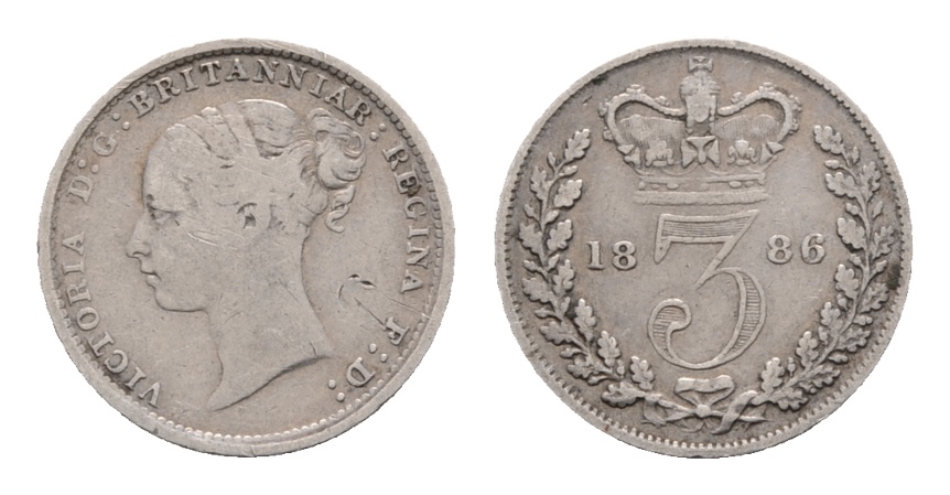  Großbritannien; 3 Pence 1886   